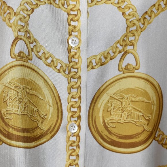 Vintage Long-sleeved, Burberrys Printed Silk Shirt US M- NWOT - Picture 4 of 12